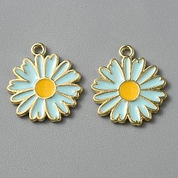 Light Gold Plated Alloy Enamel Pendants, Daisy Charms, Light Cyan, 18x16x1mm, Hole: 1.3mm(ENAM-WH0001-36LG-03)