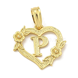 Heart Brass Pendants, Long-Lasting Plated, Cadmium Free & Lead Free, Real 18K Gold Plated, Letter P, 18x20x3mm, Hole: 3.5x7mm(KK-I714-04G-P)