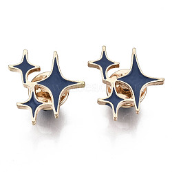 Alloy Brooches, Enamel Pin, with Brass Butterfly Clutches, Star, Light Gold, Marine Blue, 22x21x2mm, Pin: 1mm(JEWB-S011-038)