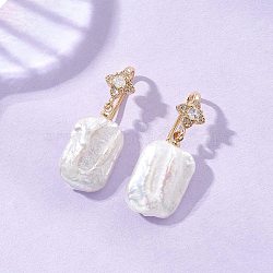 Rectangle Natural Keshi Pearl Dangle Earrings, with Brass Earring Findings, Golden, 33~34x13~13.5mm(EJEW-JE06978)