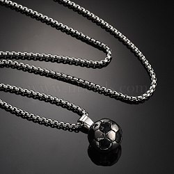 304 Stainless Steel Pendant Necklaces, Enamel Football, Stainless Steel Color, 23.54 inch(59.8cm)(NJEW-H058-02P)