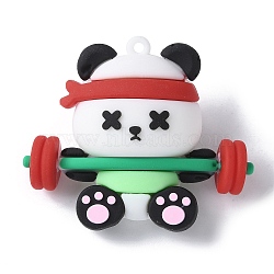 PVC Plastic Pendants, Panda with Weight Lifting, Spring Green, 44.5x52.5x22mm, Hole: 2mm(KY-Q060-01D)