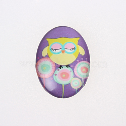 Cartoon Owl Printed Glass Oval Cabochons, Medium Purple, 30x20x6mm(X-GGLA-N003-20x30-B01)