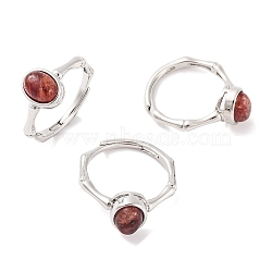 Oval Natural Red Lepidolite Adjustable Rings, Brass Ring for Women, Long-Lasting Plated, Lead Free & Cadmium Free, Platinum, Inner Diameter: 18mm(RJEW-Q817-04P-01)