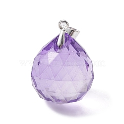 Faceted Teardrop Transparent Glass Pendant, with Brass Findings, Orchid, 28x20.5mm, Hole: 4x4mm(PALLOY-JF02348-01)