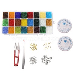 DIY Stretch Jewelry Sets Kits, include Glass Seed Beads, Stainless Steel Needles & Scissors & Beading Tweezers & Lobster Claw Clasps, Alloy & Iron Spacer Beads, Mixed Color(DIY-SZ0001-25)
