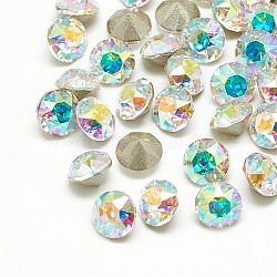 Pointed Back Glass Rhinestone Cabochons, Back Plated, Faceted, Diamond, Crystal AB, 6x5.5mm(RGLA-T110-6mm-001AB)