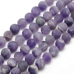 Frosted Natural Amethyst Round Bead Strands, 10mm, Hole: 1mm, about 37~39pcs/strand, 14.9~15.6 inch(G-M064-10mm-13)