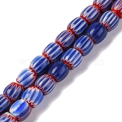 Handmade Lampwork Beads Strands, Rarrel, Royal Blue, 6x6mm, Hole: 1mm, about 63pcs/strand, 15.16''(38.5cm)(LAMP-K041-01A-14)