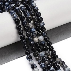 Natural Fire Crackle Agate Beads Strands, Dyed & Heated, Round, Faceted, Black, 5.5~6mm, Hole: 1mm, about 66pcs/strand, 14.37''~14.57''(36.5~37cm)(G-C082-A01-48)