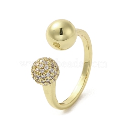 Rack Plating Brass with Clear Cubic Zirconia Cuff Rings, Lead Free & Cadmium Free, Long-Lasting Plated, Real 18K Gold Plated, Round, US Size 6 3/4(17.1mm)(RJEW-G308-01A-G)