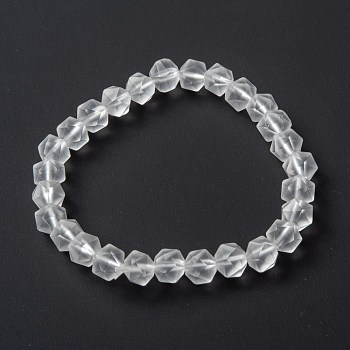 Frosted Glass Beads Stretch Bracelets, Faceted, Polygon, Clear, Beads: 7~7.5x7~7.5mm, Inner Diameter: 2 inch(5cm)