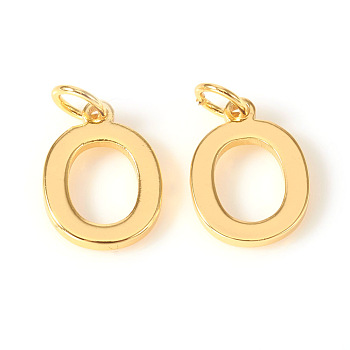 Brass Charms, with Jump Rings, Letter, Real 18K Gold Plated, Letter.O, O: 10x7.5x1mm, Hole: 2.5mm