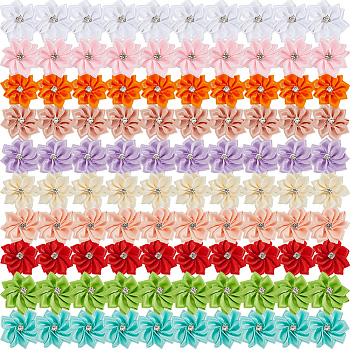 100Pcs 10 Colors Polyester Rhinestone Flower for Ornament Appliques DIY Wedding, Mixed Color, 28x28x8mm, 10pcs/color