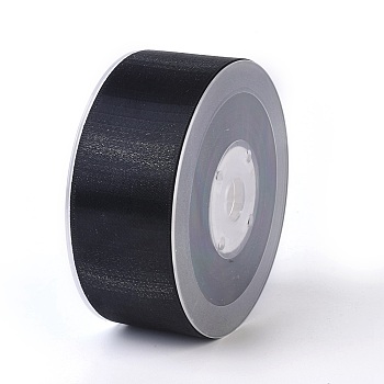 Double Face Polyester Satin Ribbon, with Metallic Silver Color, Black, 1-1/2 inch(38mm), about 100yards/roll(91.44m/roll)