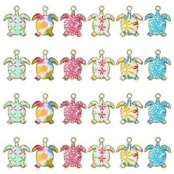 30Pcs 6 Styles Alloy Enamel Pendants, Light Gold, Tortoise Charm, Mixed Color, 21.5x18x1.5mm, Hole: 1.8mm, 5pcs/style