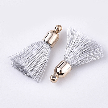 Polyester Tassel Pendant Decorations, with CCB Plastic Findings, Light Gold, Light Grey, 25~30x6mm, Hole: 1.5mm