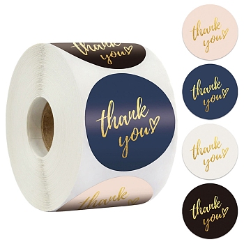 4 Colors Thank You Stickers Roll, Round Paper Adhesive Labels, Decorative Sealing Stickers for Christmas Gifts, Wedding, Party, Mixed Color, 25mm, 500pcs/roll