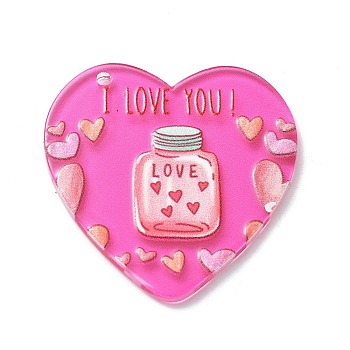 Valentine's Day Theme Acrylic Pendant, Heart with Word I LOVE YOU, Medium Violet Red, 37.3x36.5x2.3mm, Hole: 1.8mm