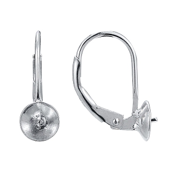 Anti-Tarnish Rhodium Plated 925 Sterling Silver Leverback Earring Findings, with Cup Pearl Peg Bails Pin, for Half Drilled Beads, Platinum, 17mm, Pin: 0.7mm, Bail: 6mm, pin: 0.6mm