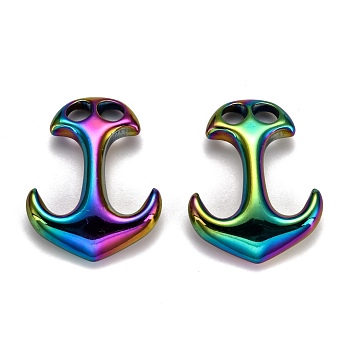 Ion Plating(IP) 304 Stainless Steel Hook Clasps, For Leather Cord Bracelets Making, Anchor, Rainbow Color, 31x24x6mm, Hole: 5x5mm