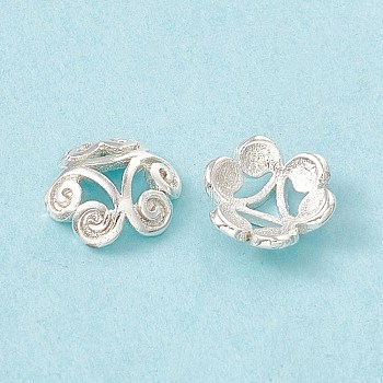 Brass Beads Caps, 3-Petal, Cadmium Free & Lead Free, Flower, 925 Sterling Silver Plated, 7.5x2.5mm, Hole: 1mm
