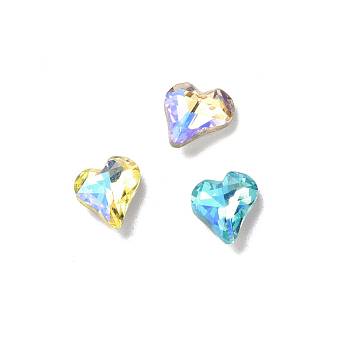 Glass Rhinestone Cabochons, Pointed Back & Back Plated, Heart, Mixed Color, 9x8x3.5mm