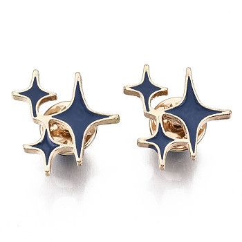 Alloy Brooches, Enamel Pin, with Brass Butterfly Clutches, Star, Light Gold, Marine Blue, 22x21x2mm, Pin: 1mm
