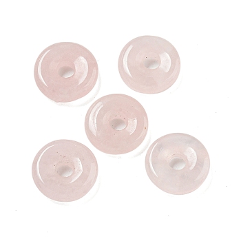 Natural Rose Quartz Donut/Pi Disc Charms, 12~13x3~4mm, Hole: 3mm