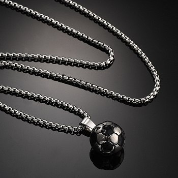 304 Stainless Steel Pendant Necklaces, Enamel Football, Stainless Steel Color, 23.54 inch(59.8cm)