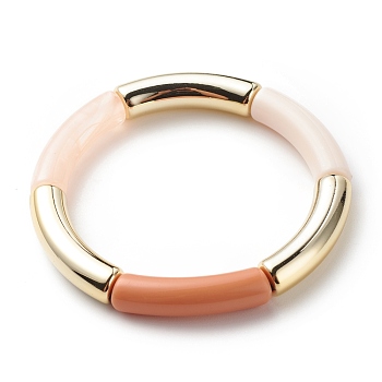 Acrylic Curved Tube Beaded Stretch Bracelet for Women, Chocolate, Inner Diameter: 2-1/8 inch(5.3cm)