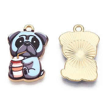 Printed Alloy Pendants, Light Gold,  Have Drink, Dog Charms, Slate Gray, 22.5x15x1.5mm, Hole: 1.6mm