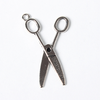 Tibetan Style Alloy Pendants, Scissors, Antique Silver, Lead Free and Cadmium Free and Nickel Free, 39x20x2mm, Hole: 2mm