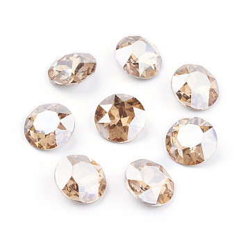 Pointed Back & Back Plated Glass Rhinestone Cabochons, Grade A, Faceted, Flat Round, Golden Shadow, 8x4.5mm