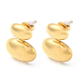 Ion Plating(IP) 304 Stainless Steel Stud Earrings, Oval, Real 18K Gold Plated, 19.5x16.5mm