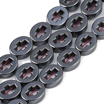 Synthetic Non-magnetic Hematite Beads Strands, Oval with Hollow Cross, Original Color, 8x10x3mm, Hole: 0.8mm, about 40pcs/strand, 15.75''(40cm)