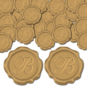 Adhesive Wax Seal Stickers, Envelope Seal Decoration, For Craft Scrapbook DIY Gift, Letter B, Dark Goldenrod, 30mm, 50pcs/box