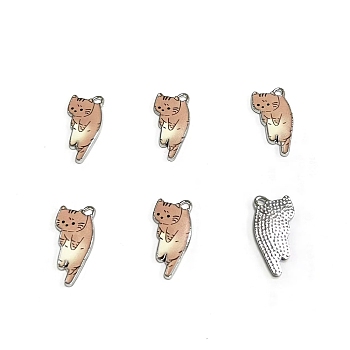 Printed Alloy Enamel Pendants, Cat Charms, Cadmium Free & Nickel Free & Lead Free, Platinum, Camel, 23x11mm