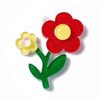 Acrylic Pendants, Flower Charms, Colorful, 33x32.7x5.8mm, Hole: 1.6mm