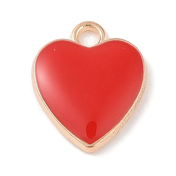 Alloy Enamel Pendants, Light Gold, Heart Charm, Red, 17.5x14x2.5mm, Hole: 2.5mm