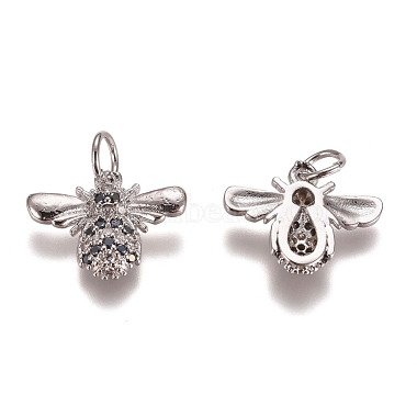 Platinum Colorful Bees Brass+Cubic Zirconia Charms
