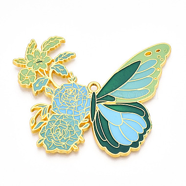 Golden Light Green Butterfly Alloy+Enamel Big Pendants