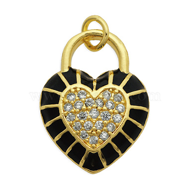 Light Gold Black Heart Brass+Cubic Zirconia+Enamel Pendants