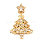 Christmas Brass Micro Pave Cubic Zirconia Pendants, Christmas Tree Charms, Golden, 37.5mm, Tree: 28x22.5x4mm, Hole: 5.5x2.5mm(KK-F922-01G)
