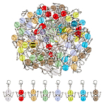 40Pcs 8 Styles Angel Glass & Alloy Pendant Decorations, with Alloy Lobster Claw Clasps, Mixed Color, 34mm, 5pcs/style(HJEW-FH00076)