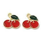 Fruit Alloy Enamel Charms, Cherry, Light Gold, Red, 15x15x1.5mm, Hole: 1.5mm(X1-PALLOY-S058-01LG-10)