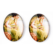 Glass Cabochons, with European Style Pattern, Oval, Champagne Yellow, 25x18x6mm(GGLA-T004-01Y)