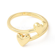 Rack Plating Brass Double Heart Cuff Rings, Lead Free & Cadmium Free, Real 18K Gold Plated, US Size 6 3/4(17.1mm)(RJEW-R137-02G)