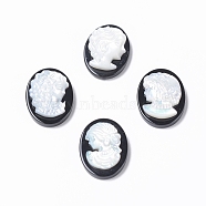 Natural Black Agate Cameo Cabochons, with Shell, Oval with Women Portrait, White, 18x13x4~4.5mm(G-L556-E)