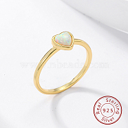 Honeydew Synthetic Opal Heart Finger Ring, 925 Sterling Silver Rings, Golden, Inner Diameter: 17mm(FM4105-5)